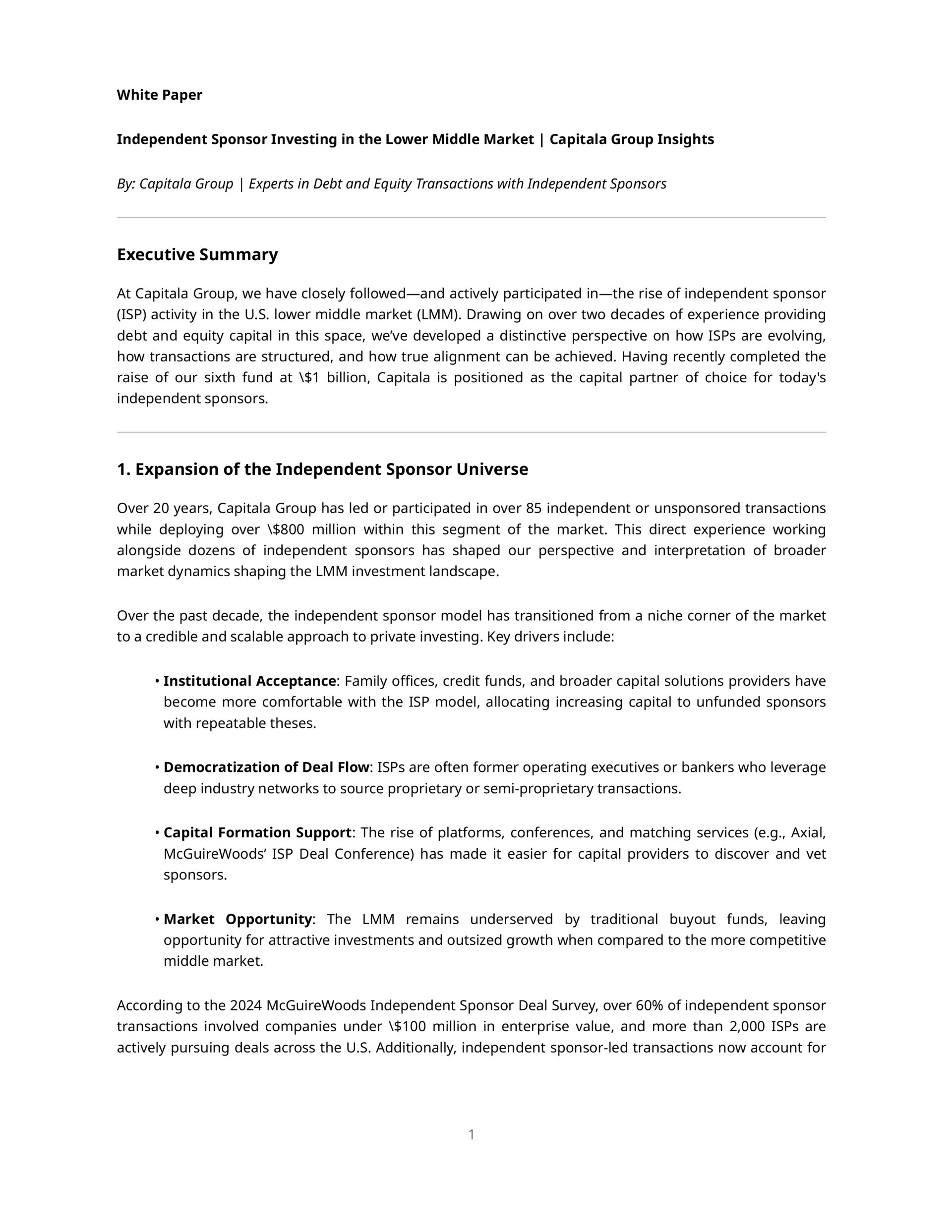 Resources for Independent Sponsors White Paper